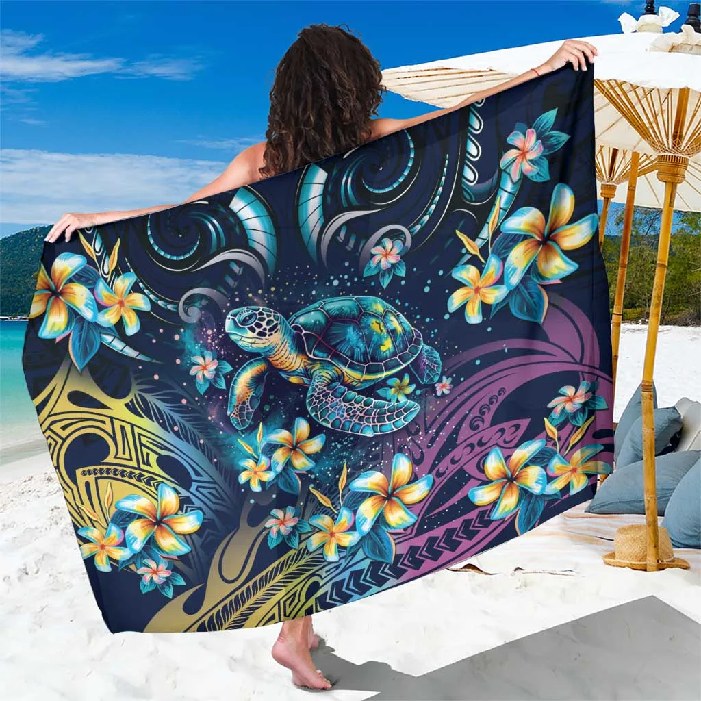 White Turtles Plumeria Tribal Print Sarong Polynesian Beach Wrap Pareo Wholesale - main view
