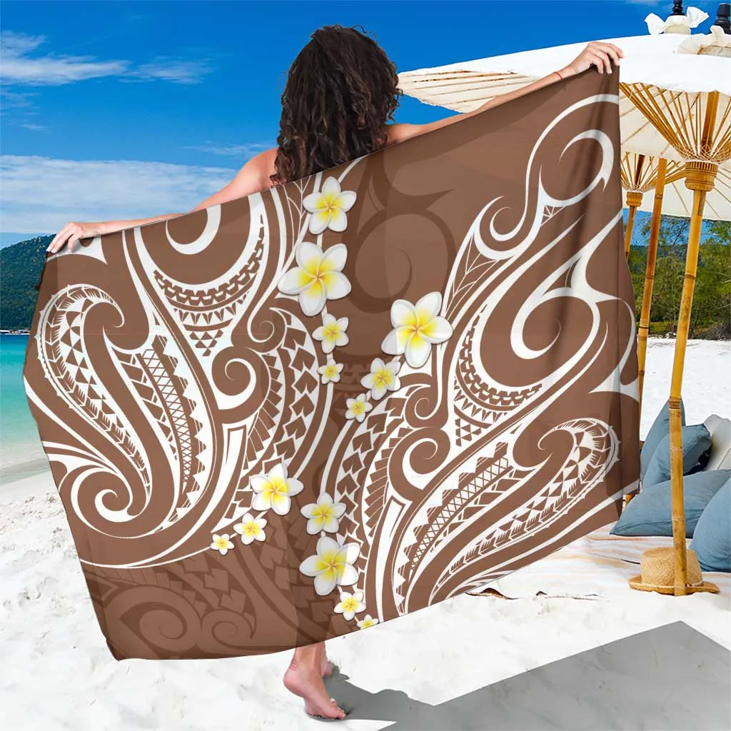Brown Plumeria Polynesian Tattoo Pattern Sarong Beach Wrap Summer Island Cover Up Wholesale Pareo - main view