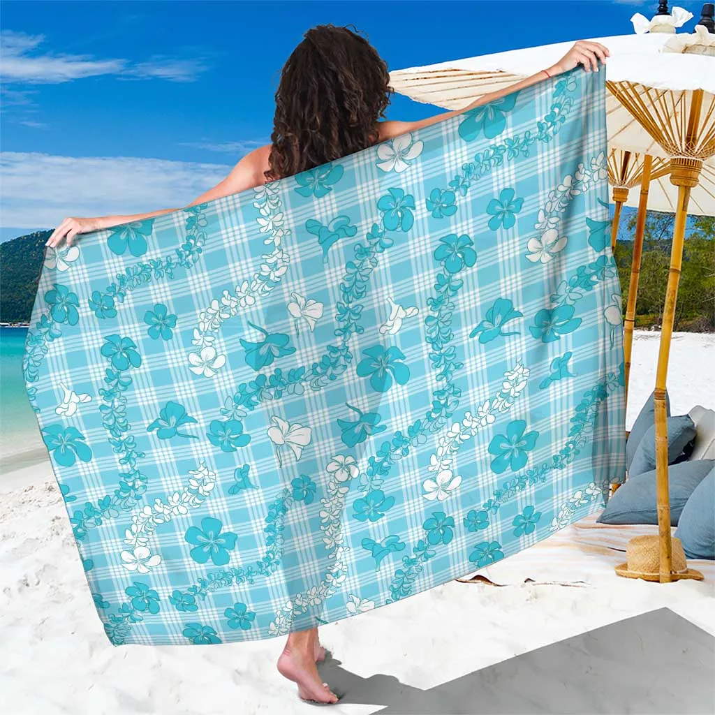 White Hawaii Plumeria Hibiscus Print Sarong Tropical Island Beach Wrap Wholesale Pareo - main view