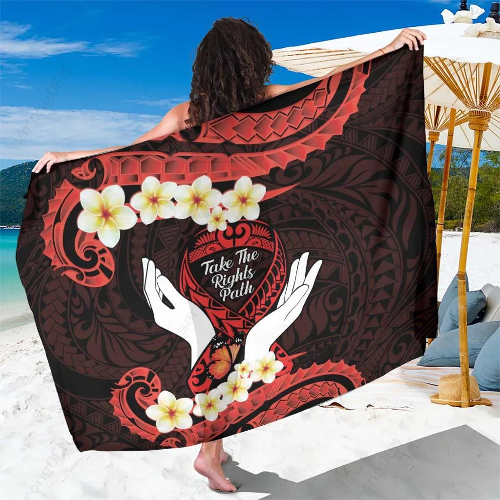 Multicolor Polynesian Tribal Tattoo Hibiscus Print Sarong Beach Wrap South Pacific Resort Cover Up Wholesale Pareo - main view