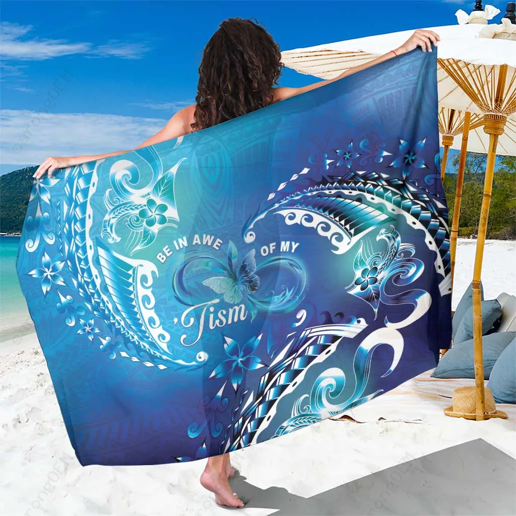 Black Polynesian Tribal Mandala Hibiscus Print Sarong Beach Wrap Resort Summer Cover Up Wholesale Pareo - main view