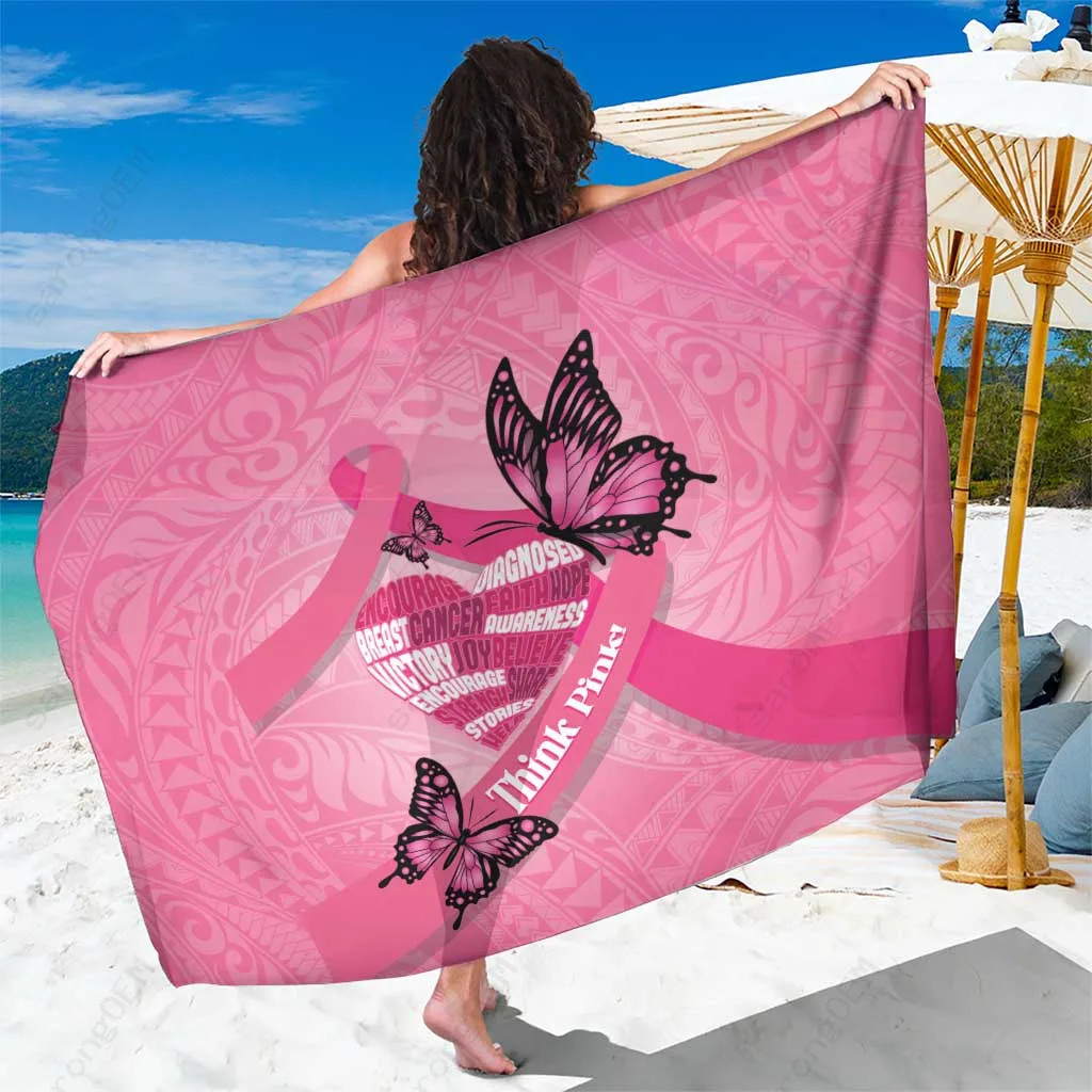 Pink Ribbon Butterflies Polynesia Sarong Beach Wrap Dress Custom OEM Wholesale Pareo - main view