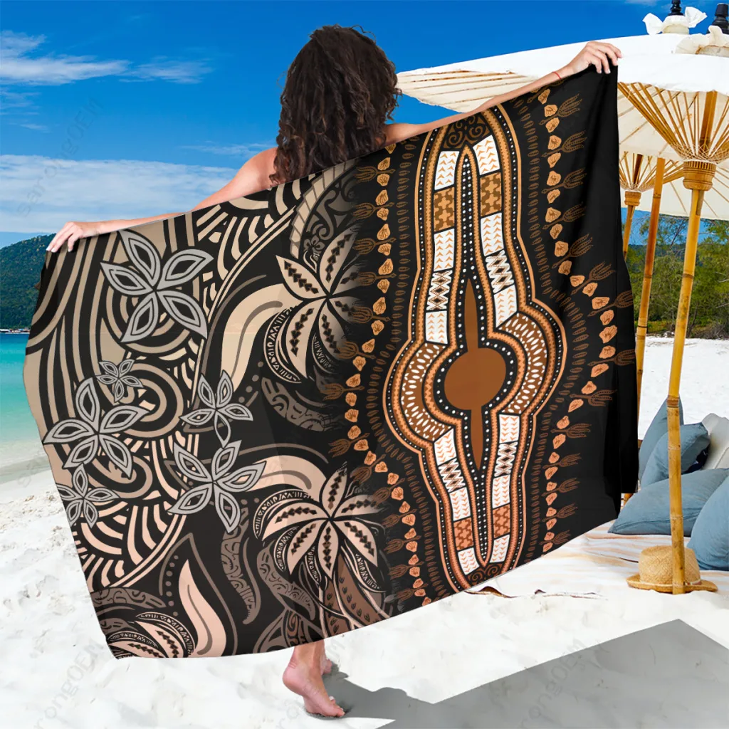 Gold Polynesia Tribal Mandala Print Sarong Beach Wrap Pareo for Resort Hotel Wholesale Custom - main view