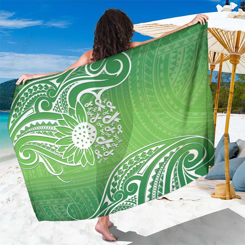 Green Polynesia Sun Floral Tattoo Print Sarong Beach Wrap for Resort Hotel Wholesale Pareo - related