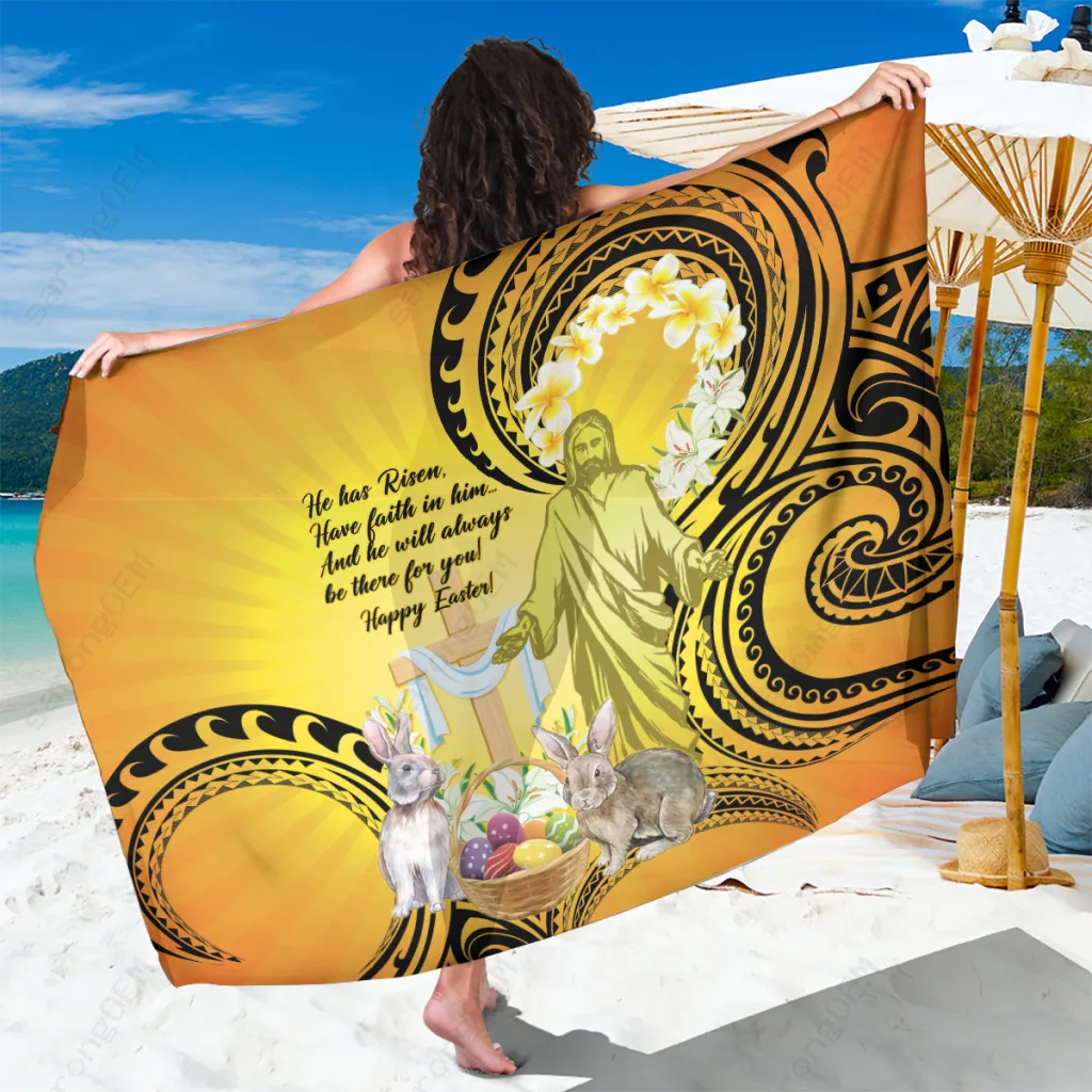 White Easter Lily Hibiscus Polynesian Pattern Printed Sarong Beach Wrap Resort Wholesale Pareo - related