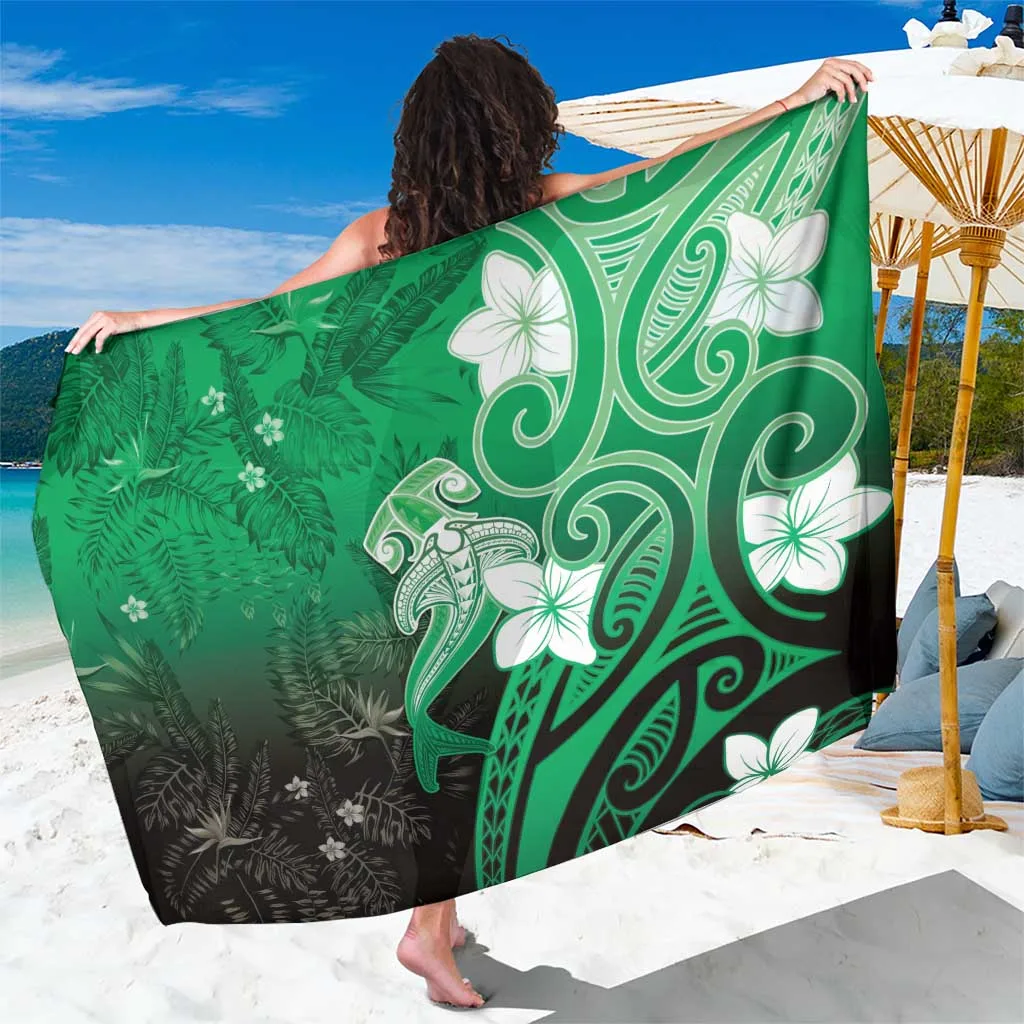 Green Tribal Plumeria Polynesia Sarong Beach Wrap for Resort Hotel Wholesale Custom Pareo - main view