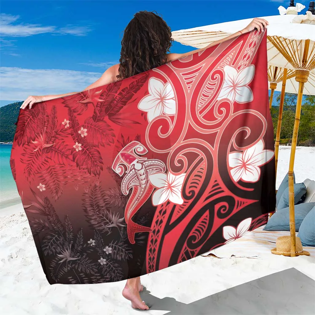 Red Tribal Plumeria Polynesia Sarong Beach Wrap Pareo for Resort Hotel OEM Custom - main view