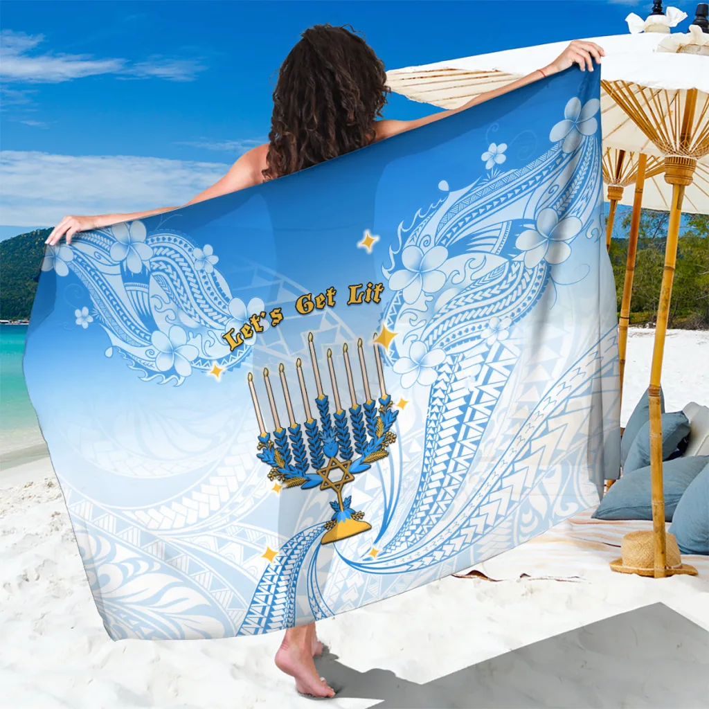 Navy Blue Gold Menorah Tribal Print Sarong Polynesian Style Beach Wrap Pareo Wholesale - main view