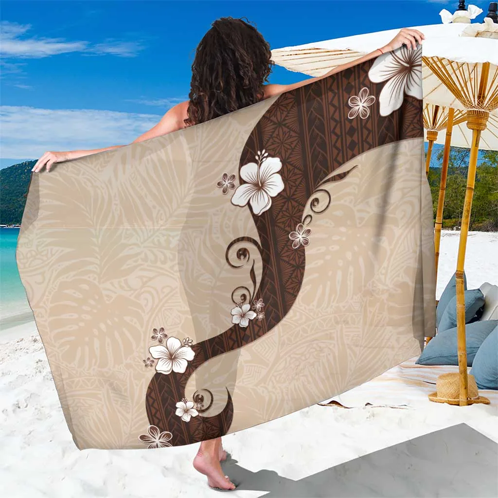 Light Base Polynesia Hibiscus Print Sarong Tropical Island Beach Wrap for Resort Wholesale Pareo - main view