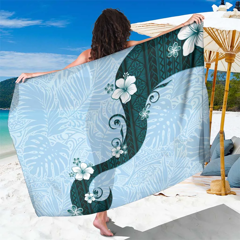 Polynesia Hibiscus Sarong Sky Blue Curve Motif - main view