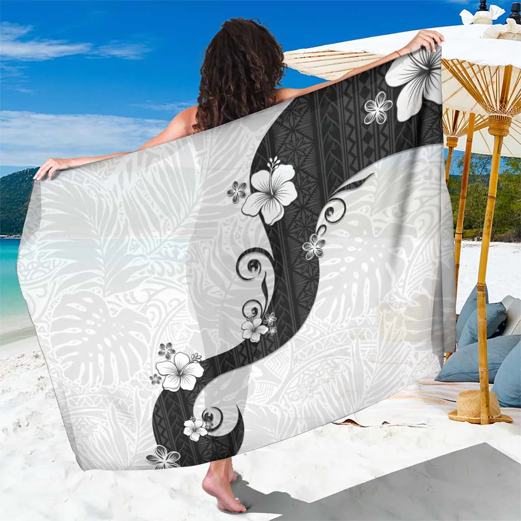 White Hibiscus Polynesia Curve Motif Print Sarong Tropical Island Beach Wrap Wholesale Pareo - main view