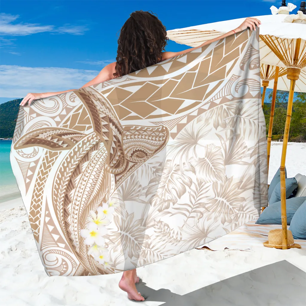 Polynesia Humpback Whale Sarong Tropical Plumeria Beige - main view