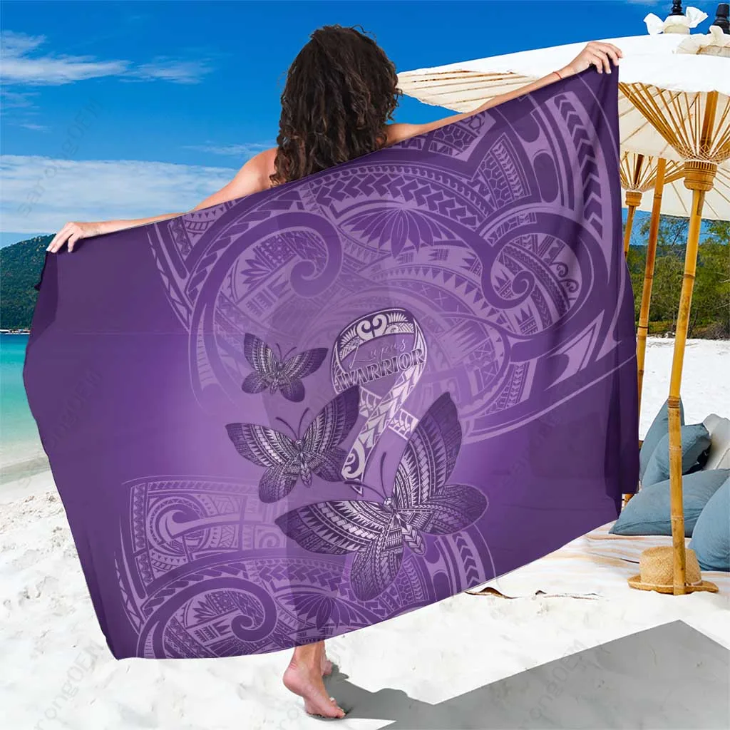 Purple Polynesian Butterflies Mandala Tribal Print Sarong Beach Wrap Summer Island Resort Pareo Wholesale - main view