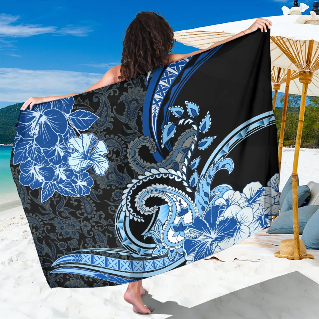 Blue Paisley Tribal Polynesian Print Sarong Beach Wrap Summer Island Resort Cover Up Wholesale Pareo - main view