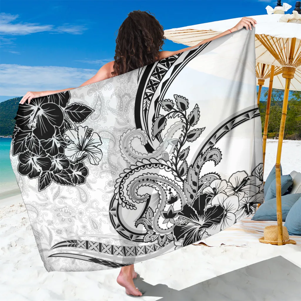 White Paisley Polynesian Print Sarong Beach Wrap Cover Up for Resort Hotel Wholesale Pareo - main view