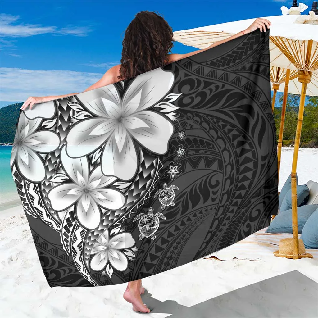 Black Sea Turtle Plumeria Polynesia Print Sarong Beach Wrap Wholesale Pareo - main view