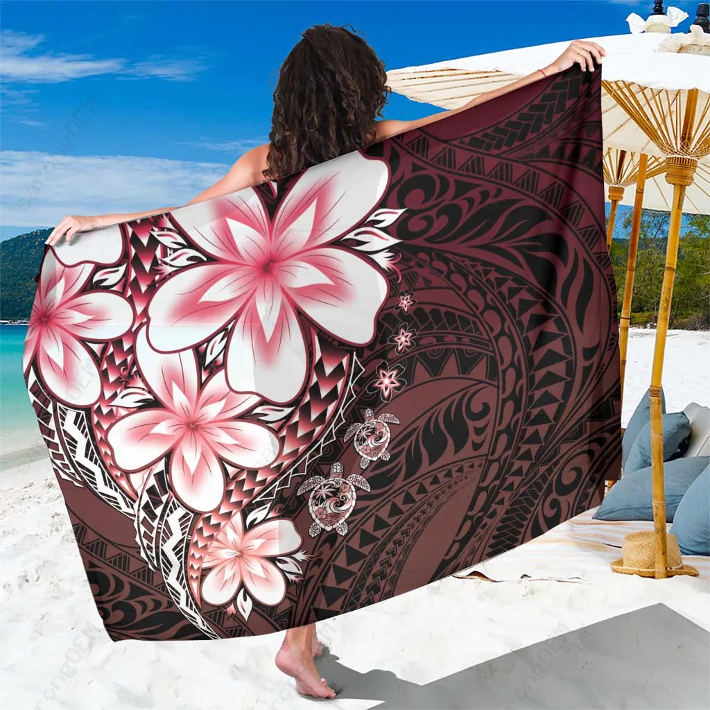 Red Gradient Sea Turtle Plumeria Polynesian Print Sarong Beach Wrap for Resort Hotel Wholesale Pareo - main view