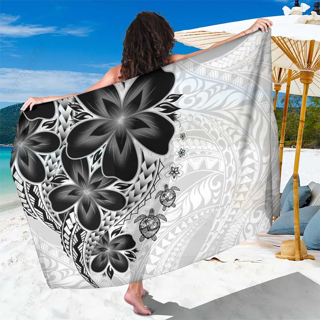 White Sea Turtle Plumeria Polynesia Print Sarong Beach Wrap Tropical Island Resort Cover Up Wholesale Pareo