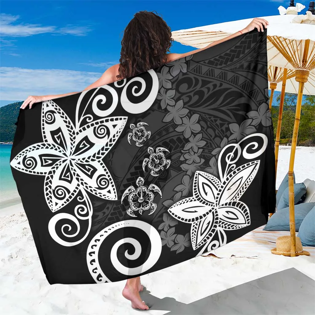 Black Tribal Turtle Floral Pattern Viscose Sarong Polynesian Beach Wrap Wholesale Pareo - main view