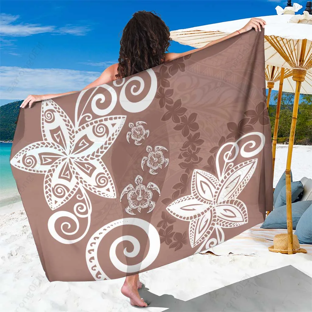 Brown Tribal Turtle Floral Print Polynesia Sarong Beach Wrap for Resort Hotel Wholesale Pareo - main view