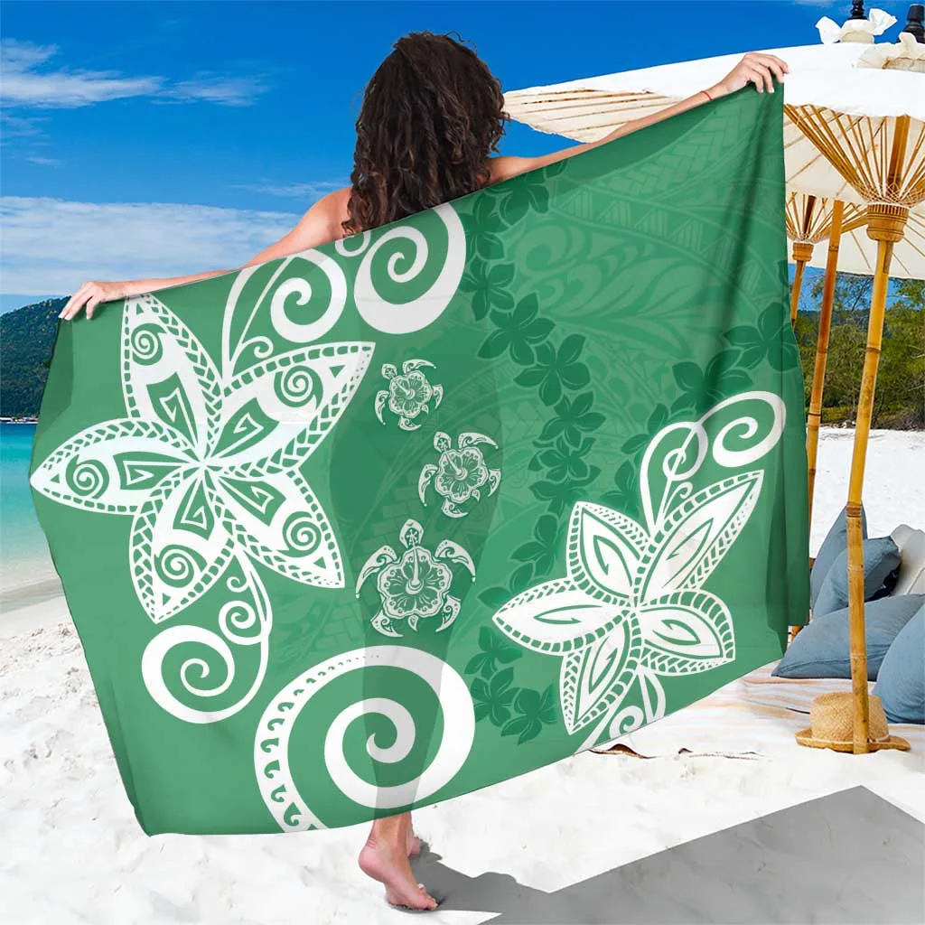 Green Tribal Turtle Floral Print Sarong Polynesian Beach Wrap Pareo for Resort Wholesale - main view