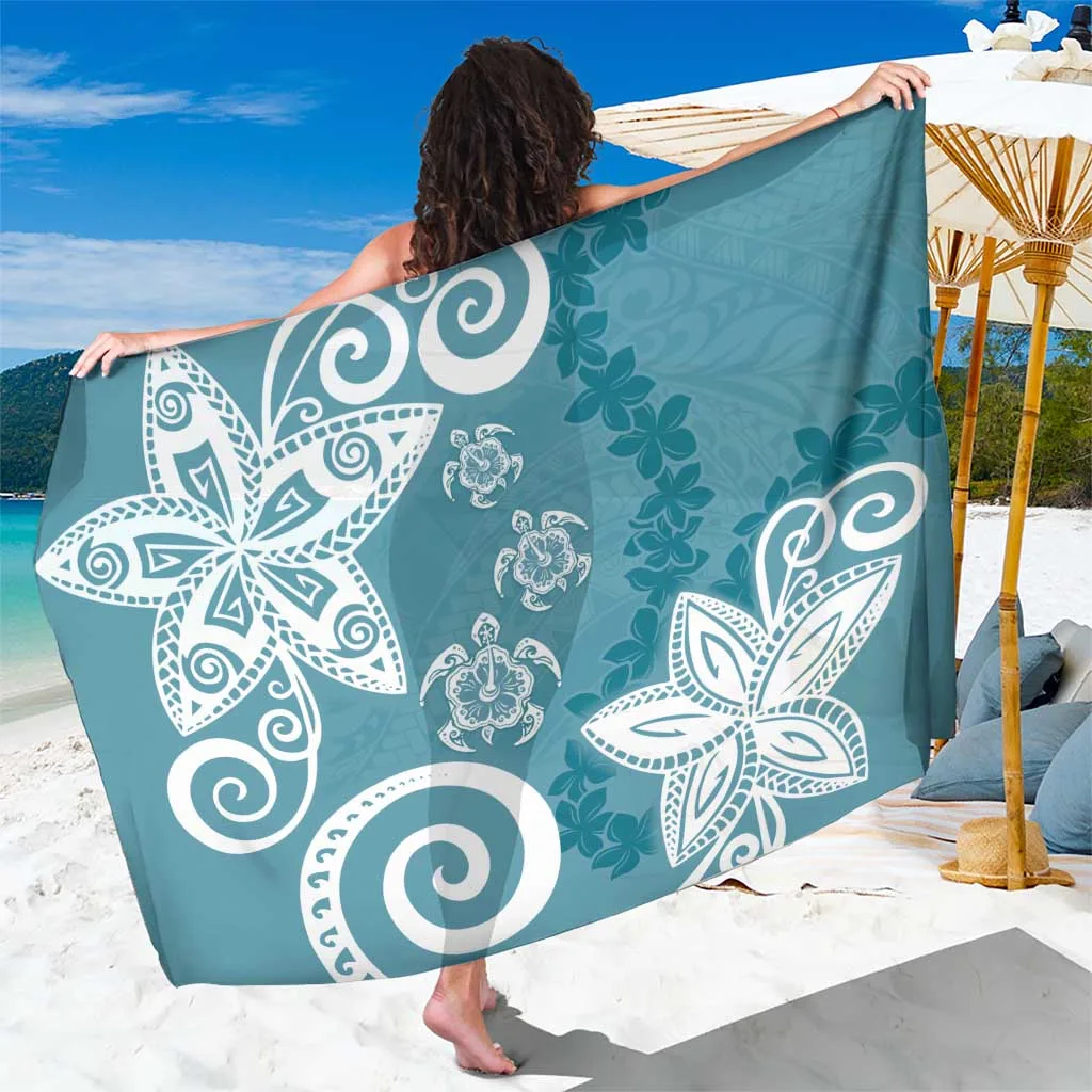 Blue Tribal Turtle Floral Print Sarong Polynesian Beach Wrap for Resort Hotel Wholesale Pareo - main view