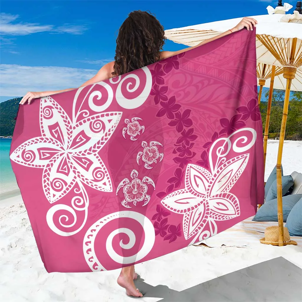 Pink Tribal Turtle Floral Print Sarong Polynesian Beach Wrap Resort Poolside Cover Up Wholesale Pareo - main view