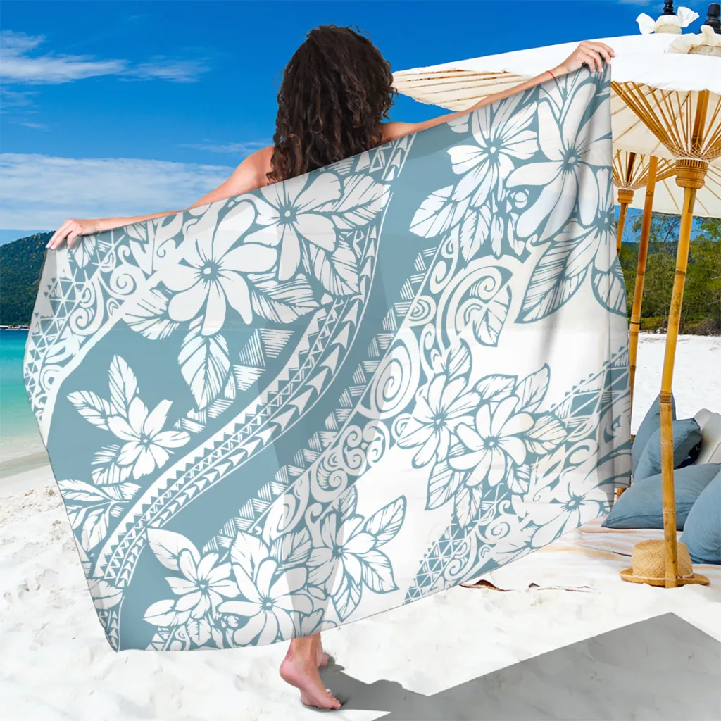 Blue Tropical Hibiscus Polynesian Floral Print Sarong Beach Wrap Skirt Resort Cover Up Wholesale Pareo - main view
