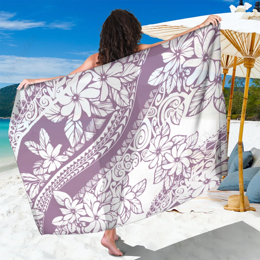 Purple Polynesia Tropical Floral Print Sarong Beach Wrap Resort Cover Up Wholesale Pareo - main view