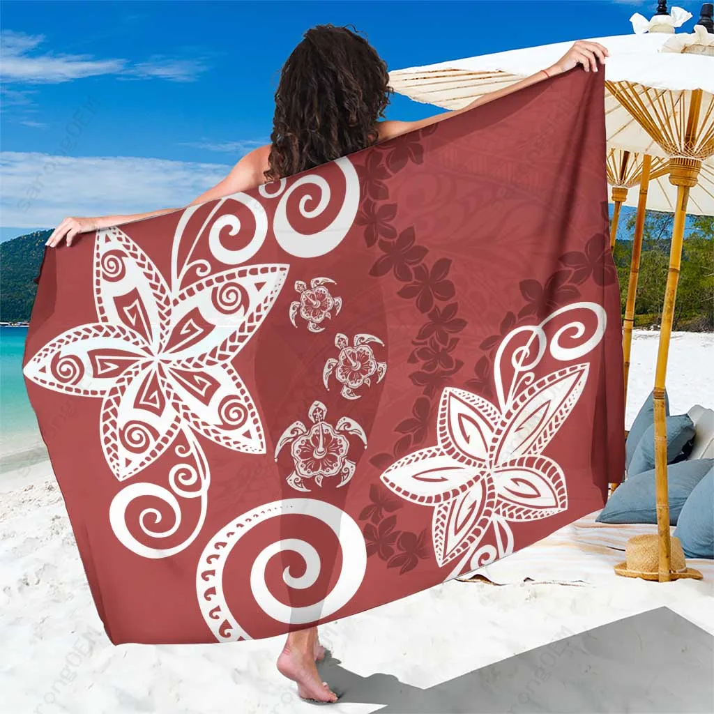 Red Tribal Turtle Floral Print Sarong Polynesia Beach Wrap Pareo for Resort Wholesale Custom - main view