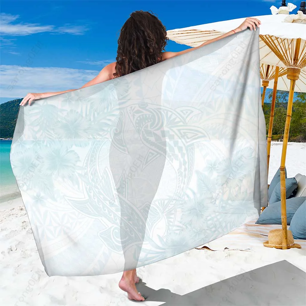 Off White Sharks Duo Polynesia Tribal Print Sarong Tropical Beach Wrap Pareo Wholesale - main view