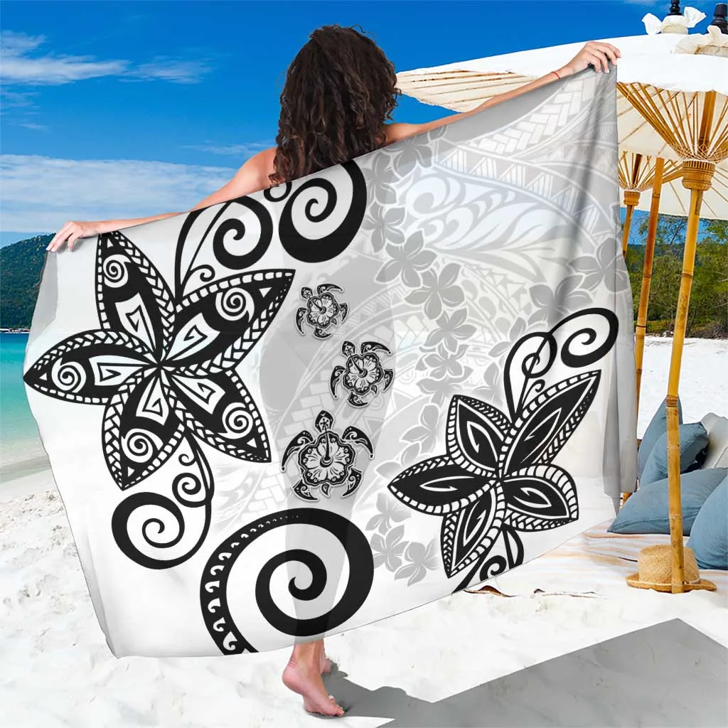 White Tribal Turtle Floral Print Polynesia Sarong Beach Wrap for Resort Hotel Wholesale Pareo - main view