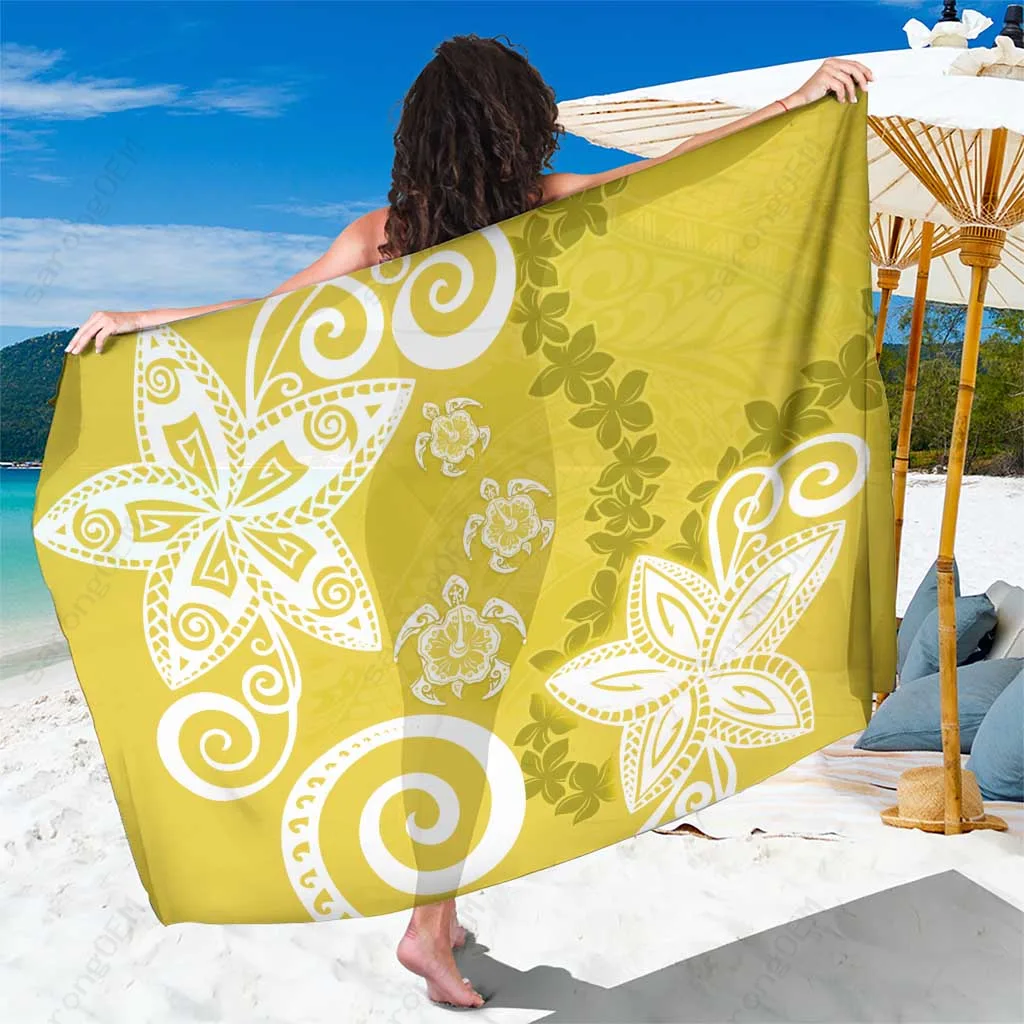Yellow Tribal Turtle Floral Print Sarong Polynesian Beach Wrap Pareo for Resort Hotel OEM Wholesale - main view