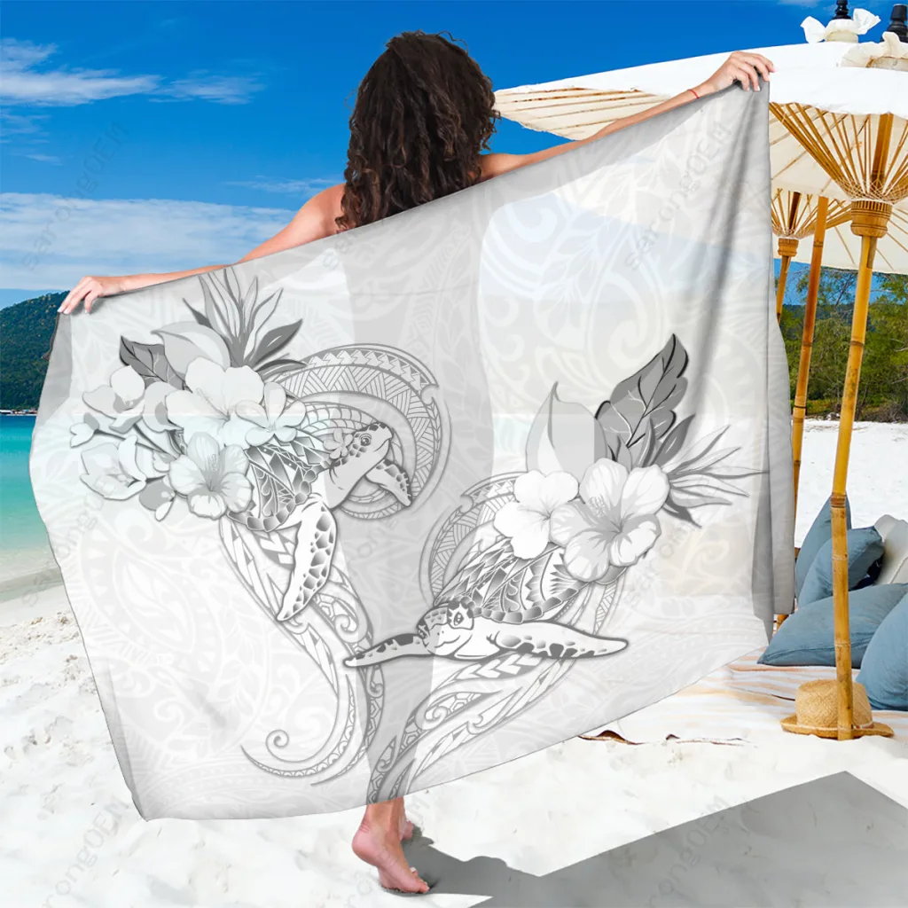 White Polynesia Sea Turtle Couple Print Sarong Beach Wrap Tropical Island Resort Cover Up Wholesale Pareo