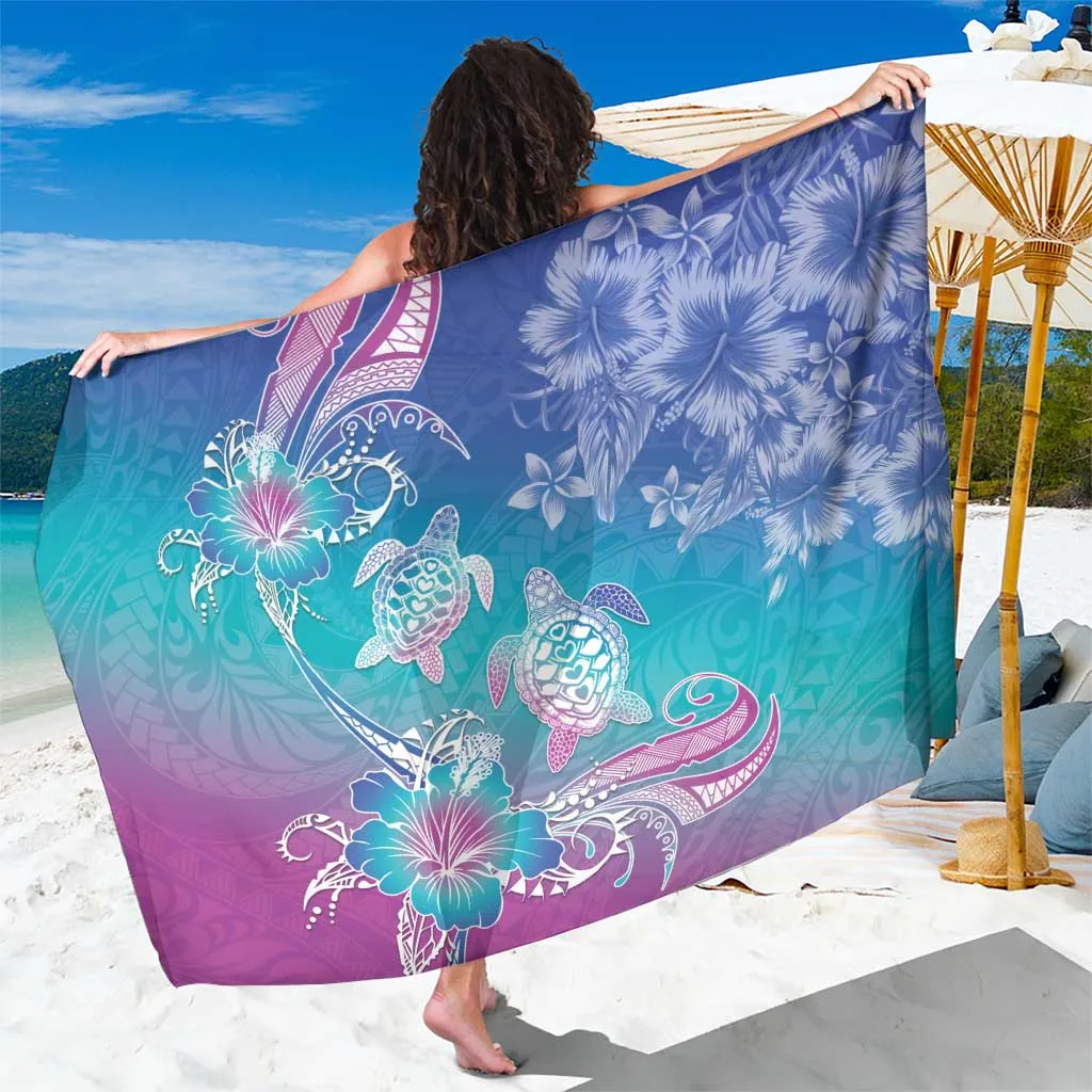 Light Blue Polynesia Sea Turtle Couple Hibiscus Print Sarong Beach Wrap Resort Summer Cover Up Wholesale Pareo - main view