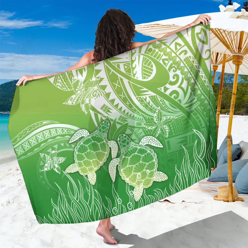Green Polynesian Sea Turtle Print Sarong Tropical Island Beach Wrap Pareo Cover Up Wholesale - related
