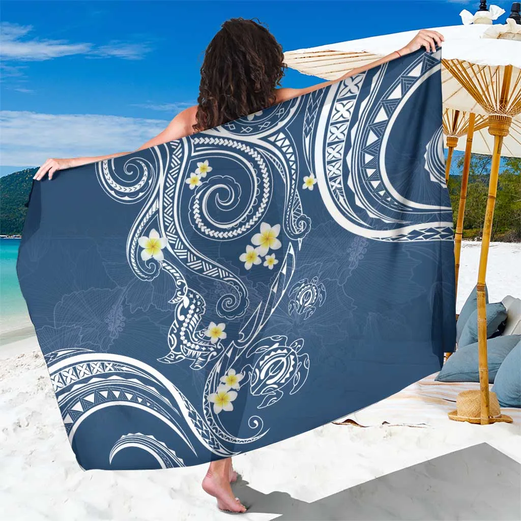 Deep Blue Plumeria Tribal Polynesia Print Sarong Beach Wrap Summer Island Resort Pareo Wholesale - main view
