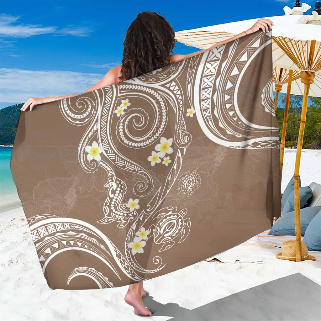 Mocha Brown Tribal Plumeria Polynesia Print Sarong Beach Wrap Resort Hotel Wholesale Pareo - main view