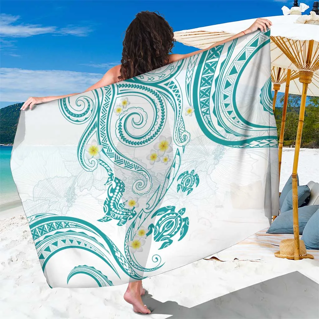 Polynesia Tribal Sarong Teal Plumeria Tentacles - main view