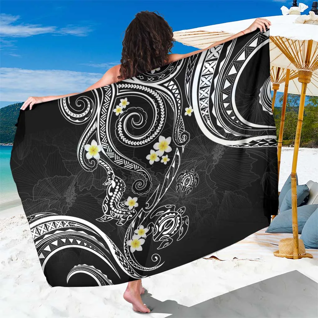 White Plumeria Tribal Tentacles Print Sarong Polynesian Tropical Beach Wrap Pareo for Resort Hotel Wholesale - main view