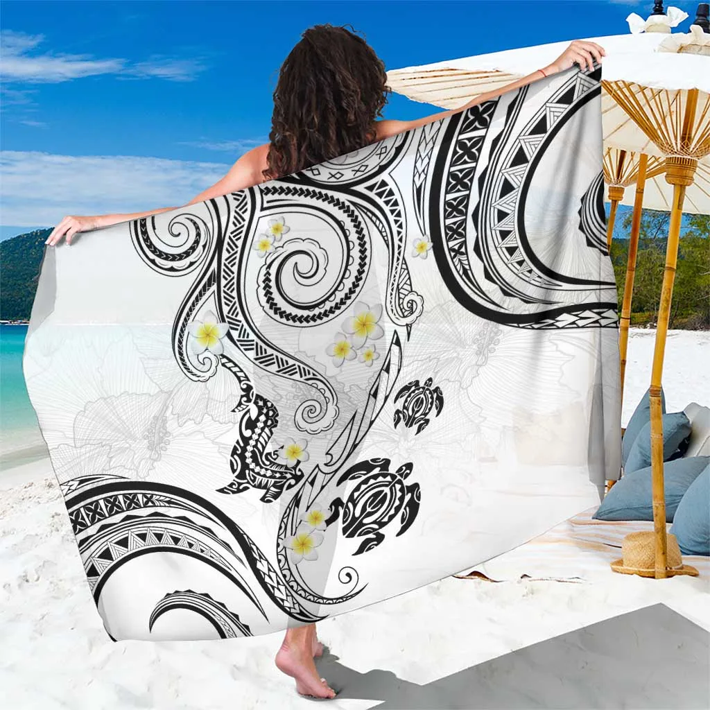 White Plumeria Tribal Polynesia Print Sarong Beach Wrap Resort Hotel Wholesale Pareo - main view