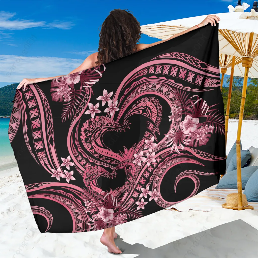 Pink Polynesia Heart Tattoo Tribal Print Sarong Beach Wrap Summer Island Cover Up Pareo Wholesale