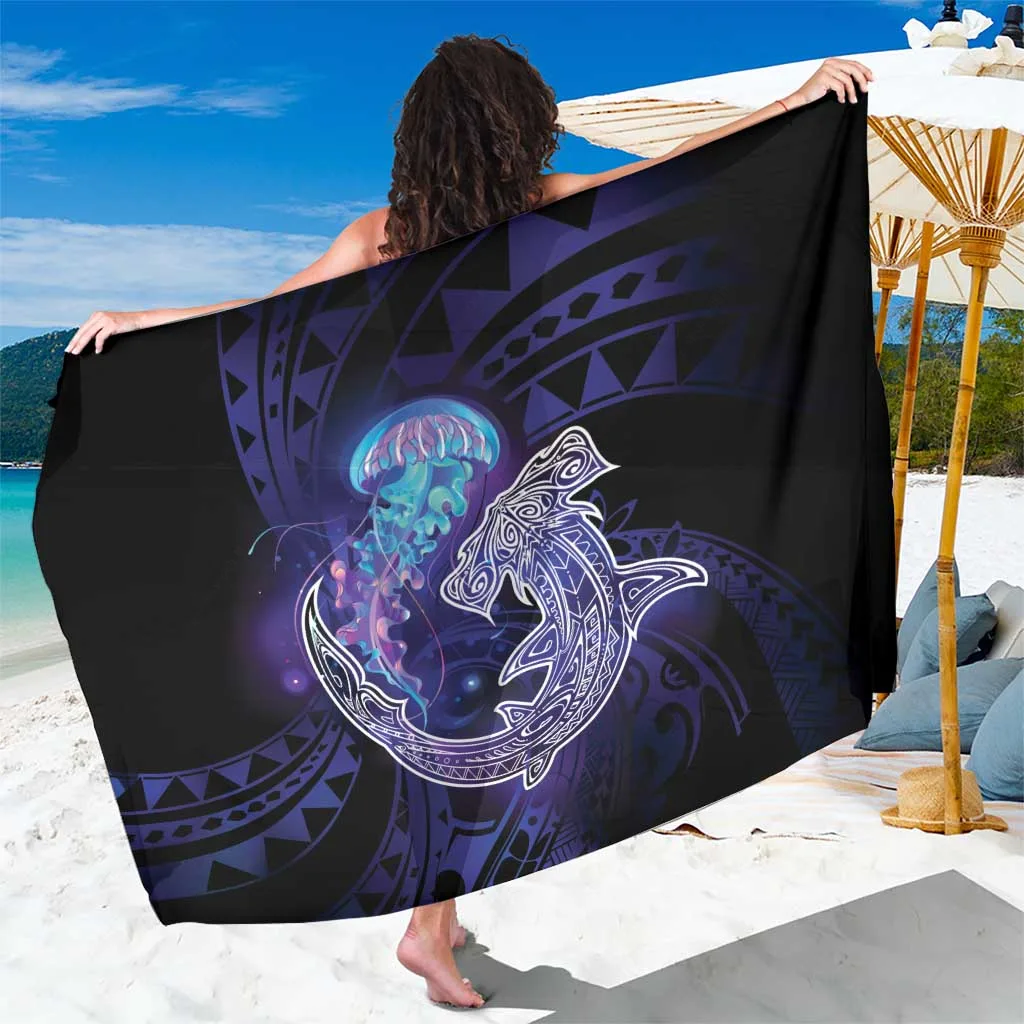 Colorful Polynesian Aumakua Sarong with Fish and Shark Print Beach Wrap Resort Cover Up Wholesale Pareo - main view