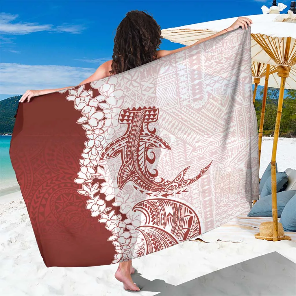 Crimson Plumeria Lei & Hammerhead Shark Polynesian Print Sarong Beach Wrap Wholesale Pareo - main view