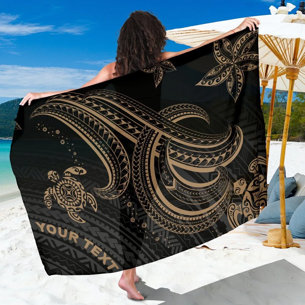 Gold Turtle Polynesian Tribal Print Sarong Beach Wrap Custom Pareo for Resort Hotel OEM - main view
