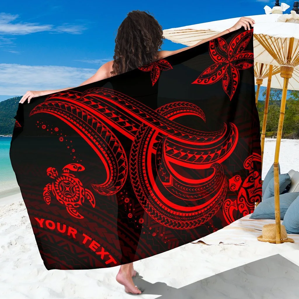 Red Turtle Polynesian Tribal Print Sarong Beach Wrap Custom OEM Rayon Pareo for Resort - main view