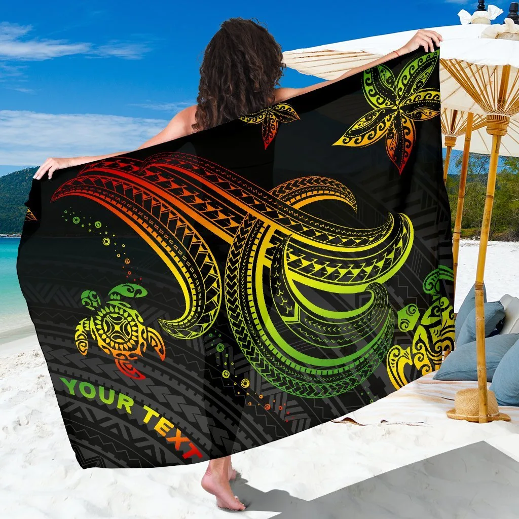 Multicolor Polynesian Turtle Tribal Print Sarong Beach Wrap, Tropical Island Resort Cover Up for Wholesale Custom - main view