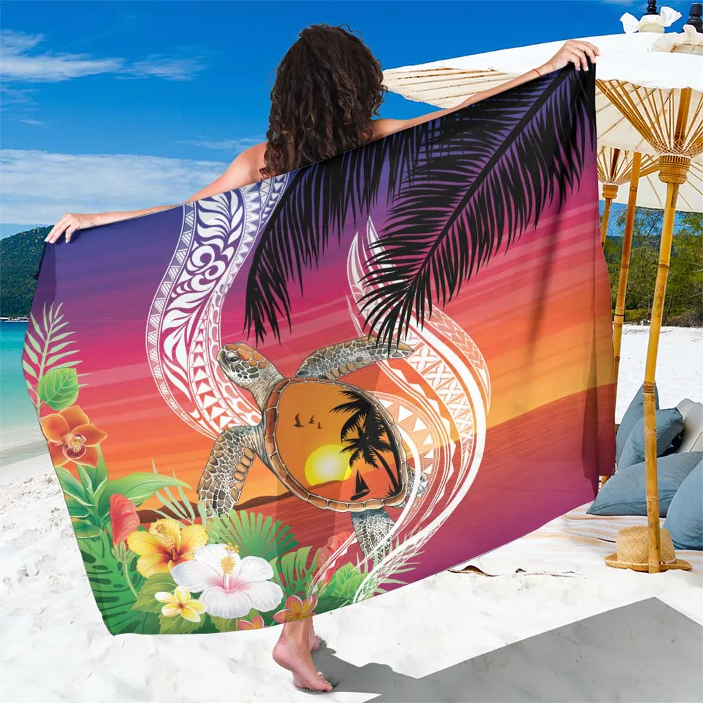 Sunset Orange Polynesian Turtle Sun Motif Print Sarong Tropical Beach Wrap Wholesale Pareo - main view