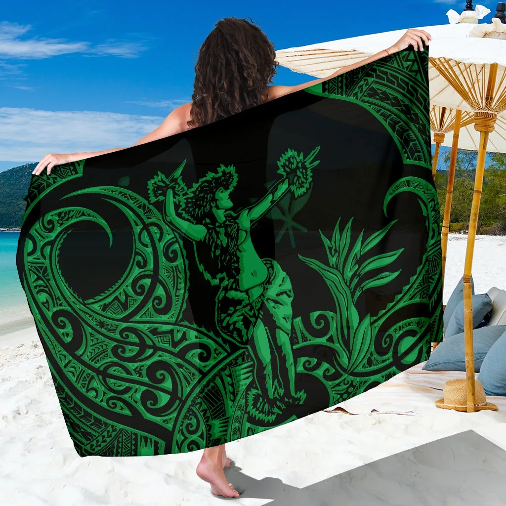 Red Polynesian Hawaii Hula Girl Palm Frangipani Print Sarong Beach Wrap Cover Up Wholesale Pareo - main view