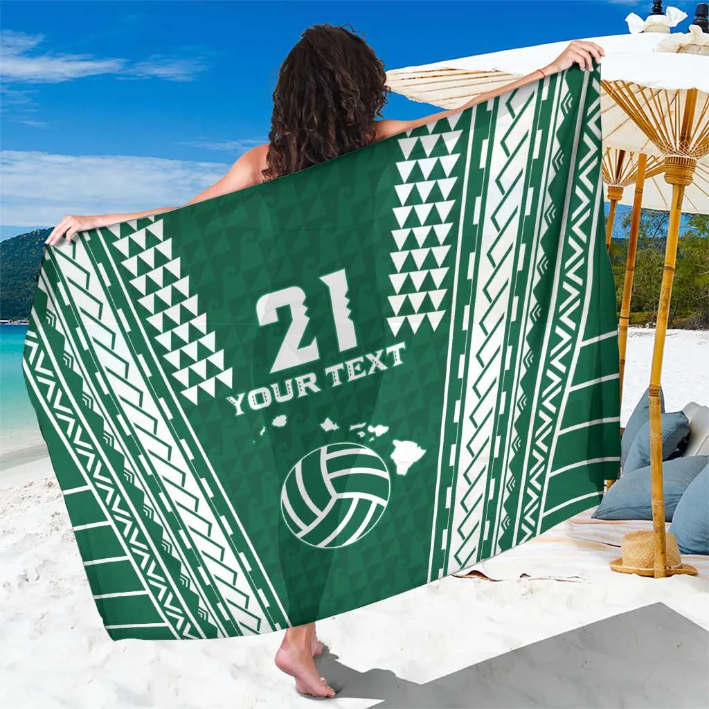 Green Polynesian Hawaii Kakau Map Motif Print Sarong Beach Wrap Custom OEM Pareo - main view